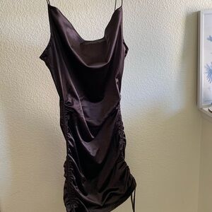 H&M Brown Ruched Mini Dress Cowl Neck Sleeveless